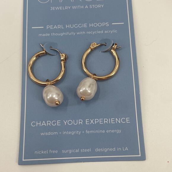 NEW! Baroque Charged pearl huggie hoops - Picture 2 of 3